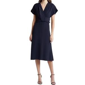 BOSS by Hugo Boss dress Debasa2 V-Neck Short Sleeve Ruched Waist A-Line Midi 14